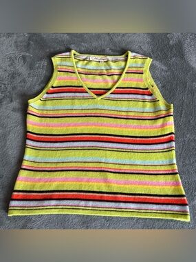 John Laing Women's Vintage Cashmere Sweater Vest Size M Multicolor Festive Retro